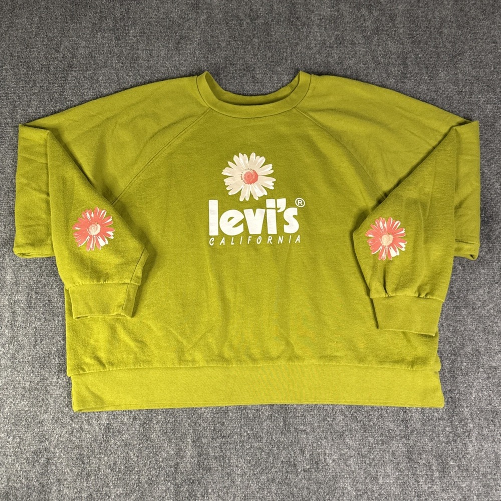 Levi's Poster Logo California Daisy Cropped Sweatshirt Women 2X Green